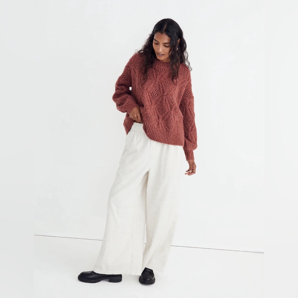 Madewell Cayden Pointelle Balloon-Sleeve Pullover Sweater